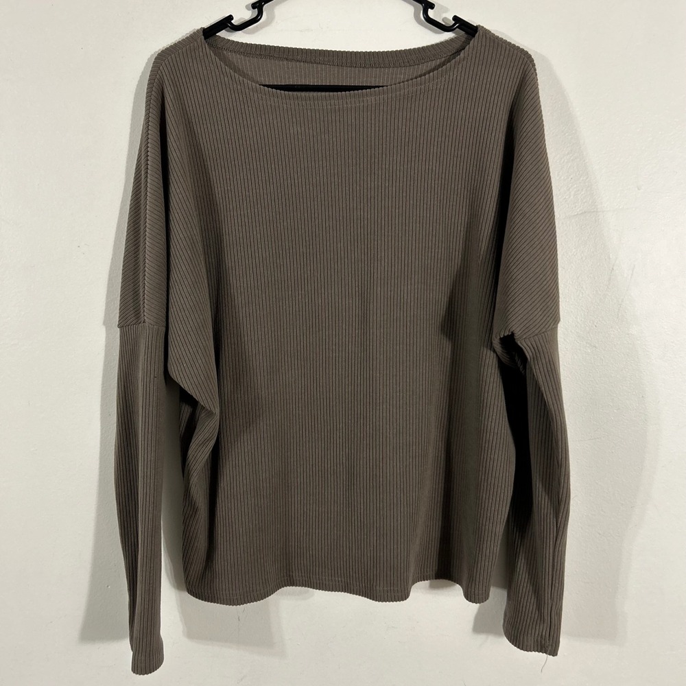 Unbranded Ribbed Knit Top Womens OS Taupe Dolman Sleeve Boat Neck RELAXED